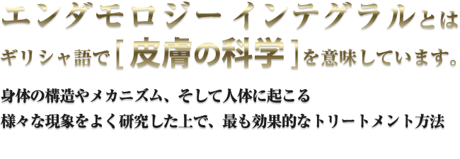 エンダモロジーインテグラル　身体の構造やメカニズム、そして人体に起こる
様々な現象をよく研究した上で、最も効果的なトリートメント方法